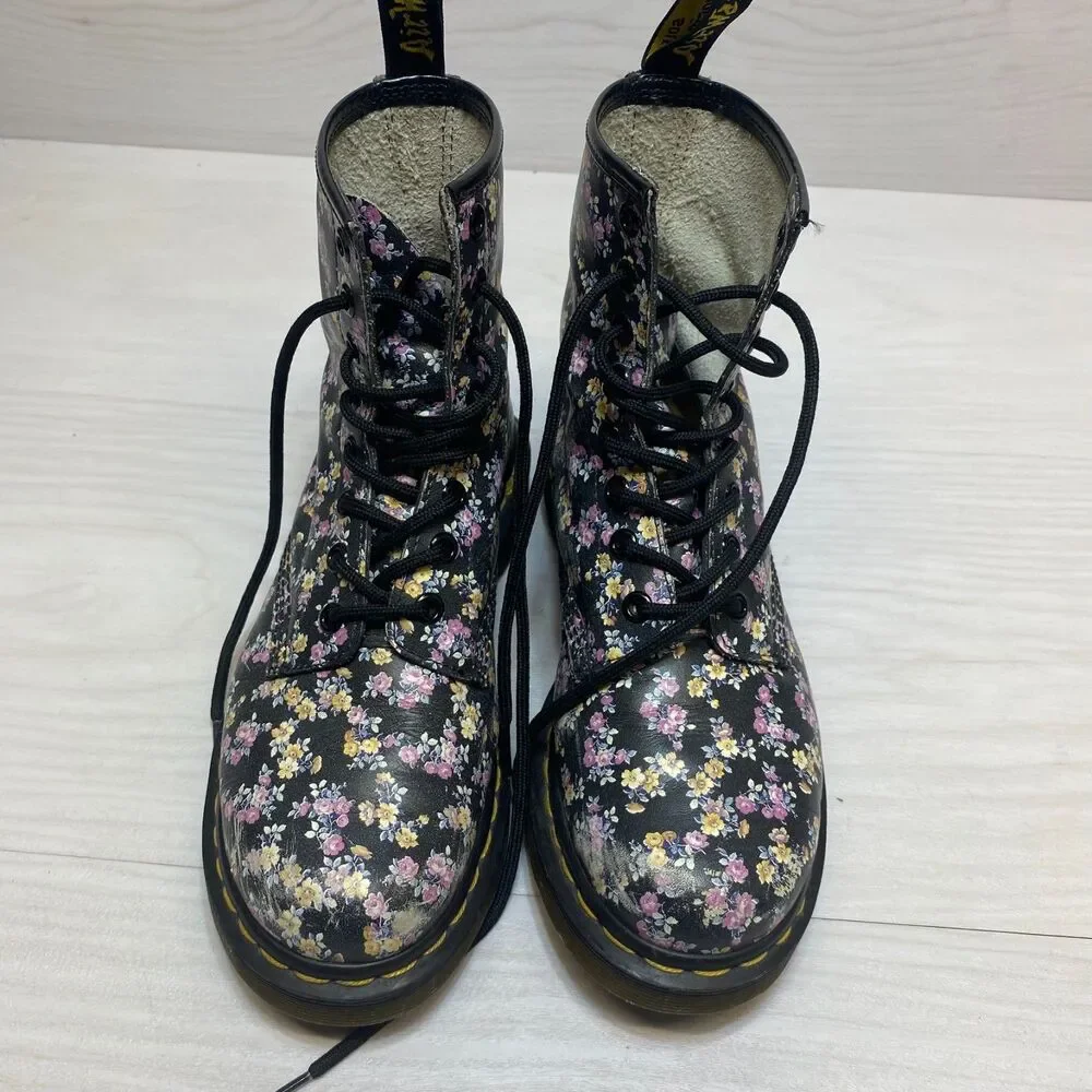 Dr. Martens 1460 Tydee Leather Combat Boots Womens Size 6 Ditsy‎ Floral 8 Eyelet